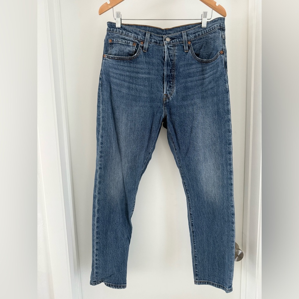 LIKE NEW Levi's 501 Button Fly Jeans High Waist Ankle Cotton Elastane 32 x 28